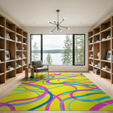 Vibrant Yellow Multi-Color Swirl Abstract Area Rug