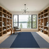 Navy Grey Vertical Striped Woven Rug