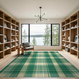 Green Rustic Farmhouse Classic Green Plaid Check Area Rug