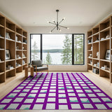 Purple Grid Teal Wave Geometric Area Rug