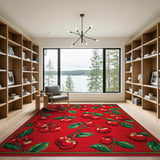 Cherry Fruit Pattern Red Area Rug