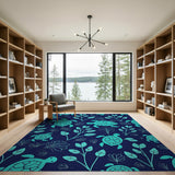 ODIKA Washable Sea Turtle Area Rug - Teal & Navy Low Pile Non-Slip Coastal Carpet