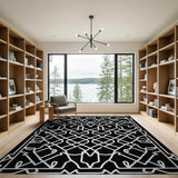 Black and White Intricate Black White Persian Geometric Area Rug