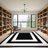 Black White Geometric Frame Geometric Modern Area Rug