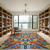 Vibrant Blue-Orange Mandala Geometric Area Rug