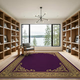 Elegant Purple Area Rug with Gold Ornate Border