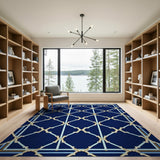 Navy Blue and Teal Navy Blue Geometric Trellis Area Rug