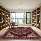 Red Traditional Persian Red Persian Medallion Floral Area Rug