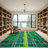 Teal Cityscape Geometric Area Rug
