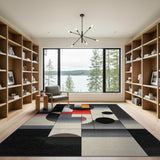 Geometric Abstract Area Rug in Black Grey Red