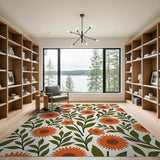 Orange Vibrant Orange Sunflower Floral Area Rug