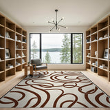 Brown Swirl Abstract Area Rug on Beige