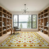 Yellow Gold Border Persian Floral Area Rug
