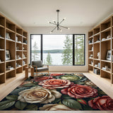 Vintage Peach Roses Cabbage Floral Area Rug