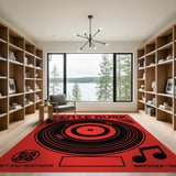 Red Vinyl Record Geometric Area Rug