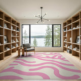 Pink Squiggly Waves Abstract Area Rug