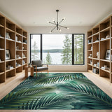 Green Teal Green Palm Frond Area Rug