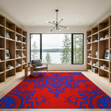 Red Persian Area Rug with Blue Mandala Designs