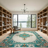 Teal Floral Medallion Persian Area Rug