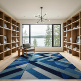 Blue and Teal Modern Blue Geometric Block Area Rug