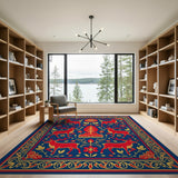 Majestic Red Stag Heritage Tribal Rug