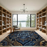 Navy Blue Lotus Mandala Area Rug