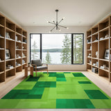 ODIKA Modern Green Pixelated Geometric Washable Rug - Low Pile, Non-Slip, Pet & Kid Friendly