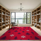 Red Pine Tree Snowflake Winter Area Rug