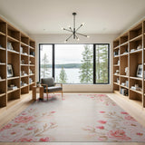 Pink Blush Pink Rose Floral Border Area Rug
