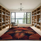 Red Palm Fan Geometric Area Rug