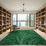 Emerald Green Swirling Floral Line Art Rug