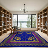 Royal Navy Persian Trellis Rug with Gold Laurel Borders