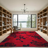 Red Area Rug with Black Roses