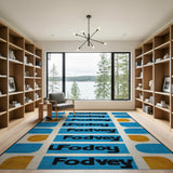 Vibrant Blue Orange Geometric Letter Rug
