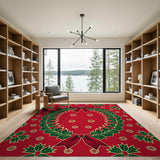 Festive Holly Wreath Red Area Rug