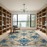 Elegant Navy Blue Damask Floral Area Rug