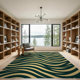 Wavy Green and Beige Geometric Area Rug