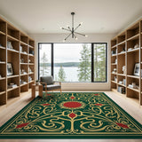 Green Ornate Emerald Green Persian Medallion Area Rug