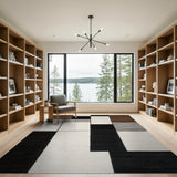 Modern Geometric Block Area Rug Black White Grey