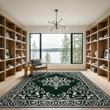 Ornate Dark Green Medallion Area Rug