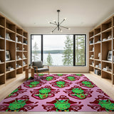 Playful Cartoon Winged Monsters Pink Area Rug