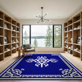 Navy Blue Traditional Persian Area Rug with White Motifs