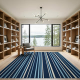 Navy Blue Vertical Stripe Area Rug