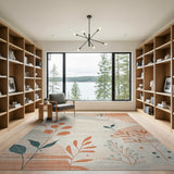 Abstract Orange Teal Botanical Leaf Area Rug