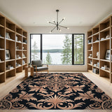 Gold and Silver Elegant Black Gold Ornate Persian Rug