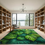 Boho Chic Lush Green Monstera Leaves Area Rug