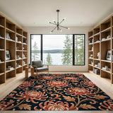 Vintage Orange Chrysanthemum Floral Area Rug