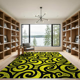 Bold Yellow Black Swirl Tribal Area Rug