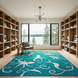 Teal Octopus Silhouette Coastal Area Rug