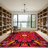 Fiery Red Eye Mandala Geometric Rug